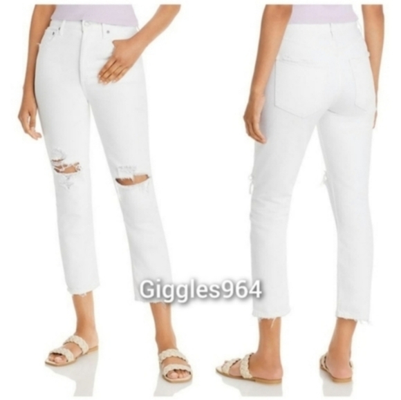 Agolde Riley Jeans in Slant White Distressed - Picture 2 of 10